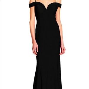 Navy Adrianna Papell Off Shoulder Gown Size 12